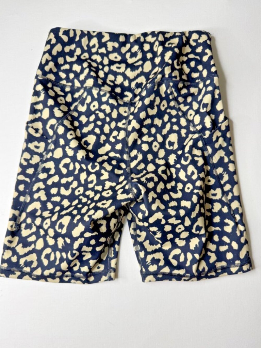 OVRUNS Small High Rise Leopard Biker Shorts Black Cream Pockets NWT